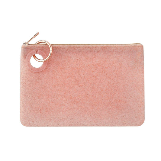 Large Pouch in Rose Gold Confetti Silicone, versatile and stylish.